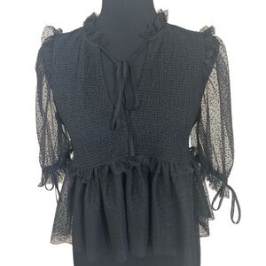 Zara Sheer Black Puff Sleeve Blouse